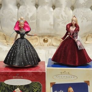 TWO Hallmark ORNAMENTS Holiday Barbie & Celebration Barbie In Gowns